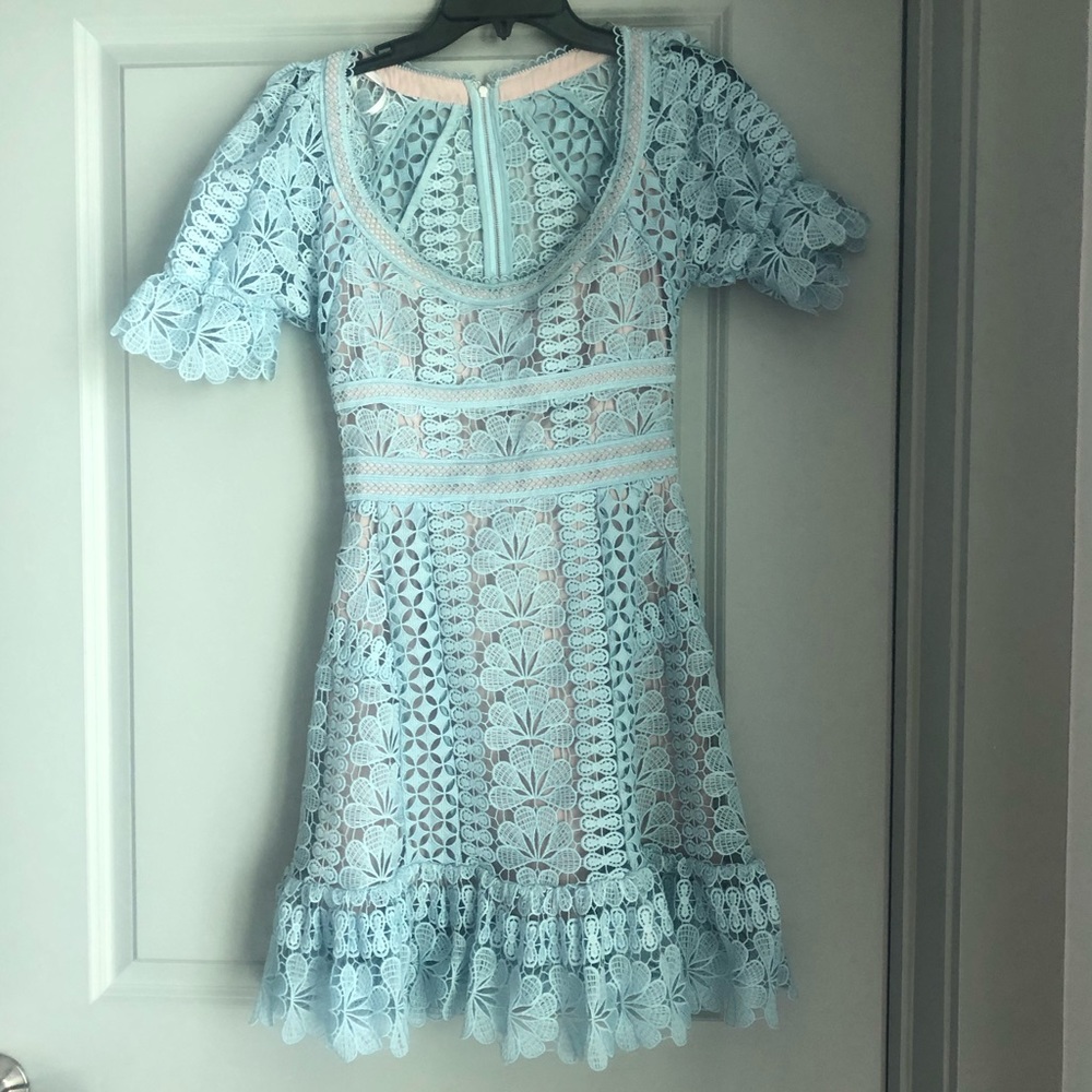 Self-Portrait Floral Guipure mini dress Baby Blue